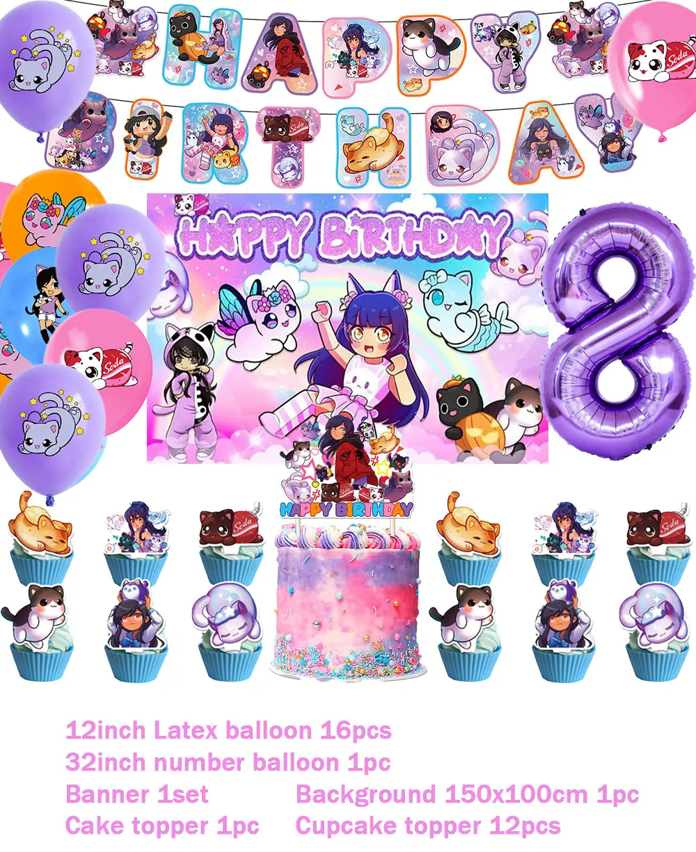 Aphmau Plüschtiere Cartoon Thema DIY Luftballons Party liefert Geburtstag Banner Latex Ballon Dekoration Kuchen liefert Kind Mädchen Geschenk – Detail 3
