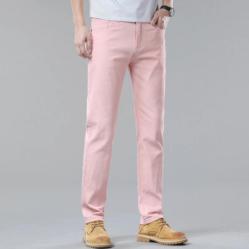 White Jeans Men's Fashion Straight Elastic Cotton Denim Pants Spring Autumn All-match Business Casual Trousers Male Clothes 3