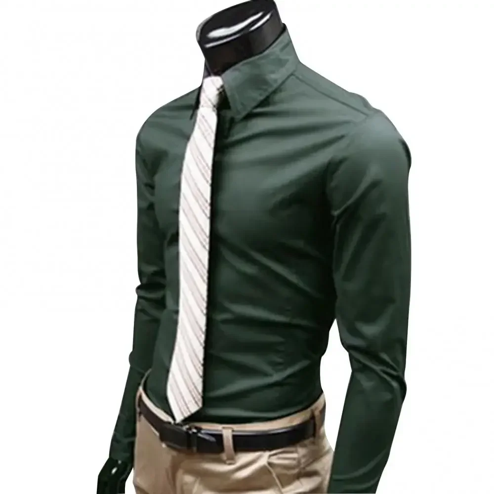 

M - 5XL Men Business Shirt Long Sleeved Slim Solid Color Casual Plus Size Social Men Shirt рубашка мужская camisa masculina
