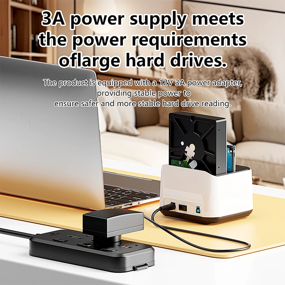 USB 3.0-SATA 듀얼베이 외장 하드 드라이브 도킹 스테이션 지원 12V 3A 전원 어댑터가 있는 오프라인 클론 하드 드라이브 스테이션