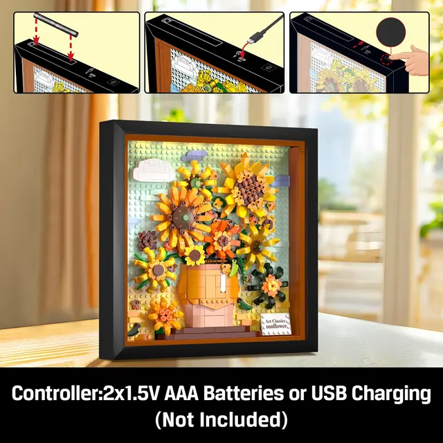 HOGOKIDS Sunflower Building Set with Led-Vincent Van Gogh Painting Frame Artwork Toy for Home Dcor Xmas Gift for Adults Teens 4