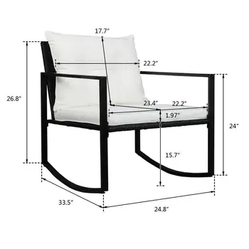 Outdoor Wicker Rocking Chair 3PCS Set Rattan Patio Furniture Table with Cushions 4