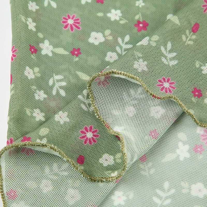 Camiseta sin mangas de malla transparente con estampado floral para mujer, camiseta de verano ajustada Y2K con cuello cuadrado vintage, camiseta sexy de moda