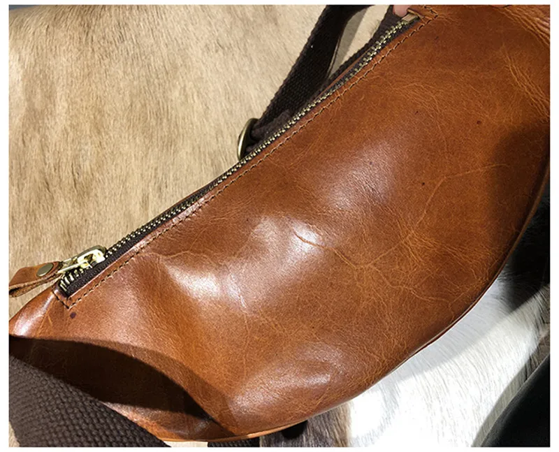 Luxury genuine leather men small chest bag outdoor sports natural real cowhide cross-body backpack motorcycle shoulder bag