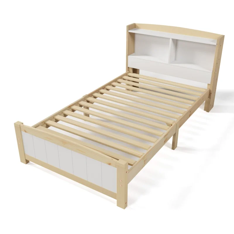 Single bed 90x200 cm Bed Frame Wooden bed with headboard Children's bed Pine solid Natural White (Without mattress and drawers