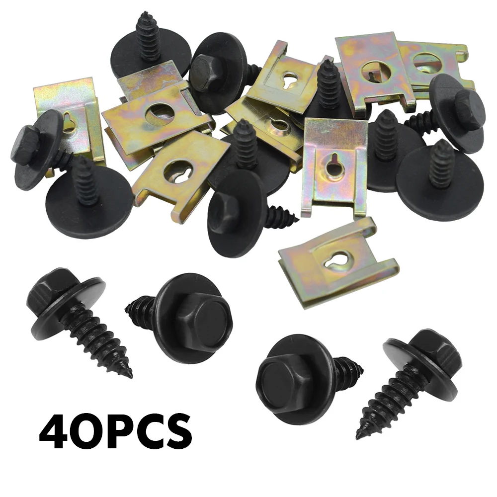 

40pcs Chassis Engine Guard Metal Nut/Screw Washers U-shape Clip Car Cross Head Fender Bumper For BMW F10 E46 E92 E90
