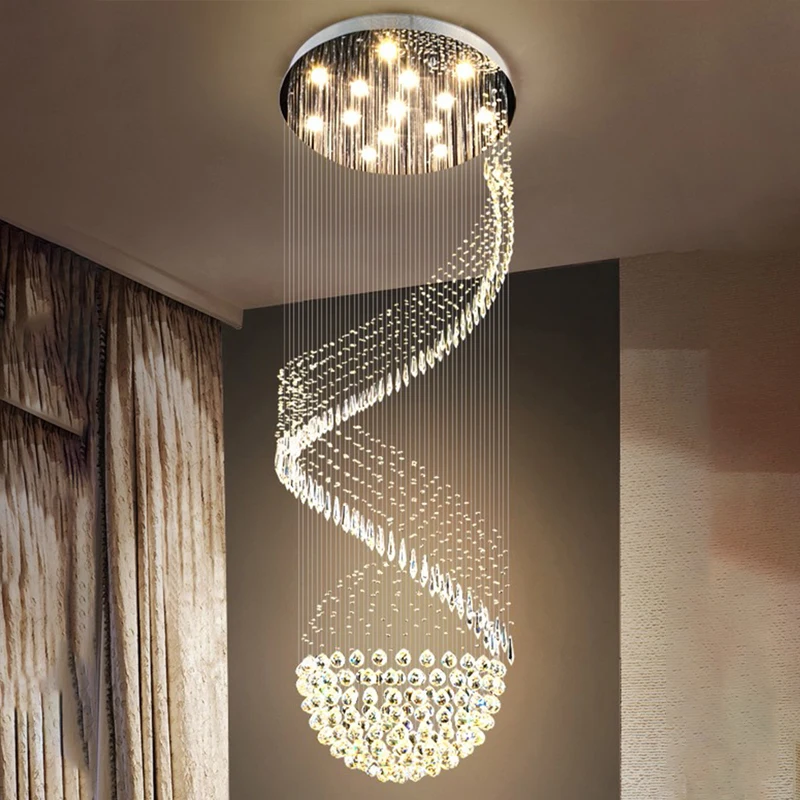 

Crystal Attic Staircase Chandelier Ceilings Pendant Lamp Living Room LED Modern Luxury Chain Chandelier Indoor Lighting Fixtures