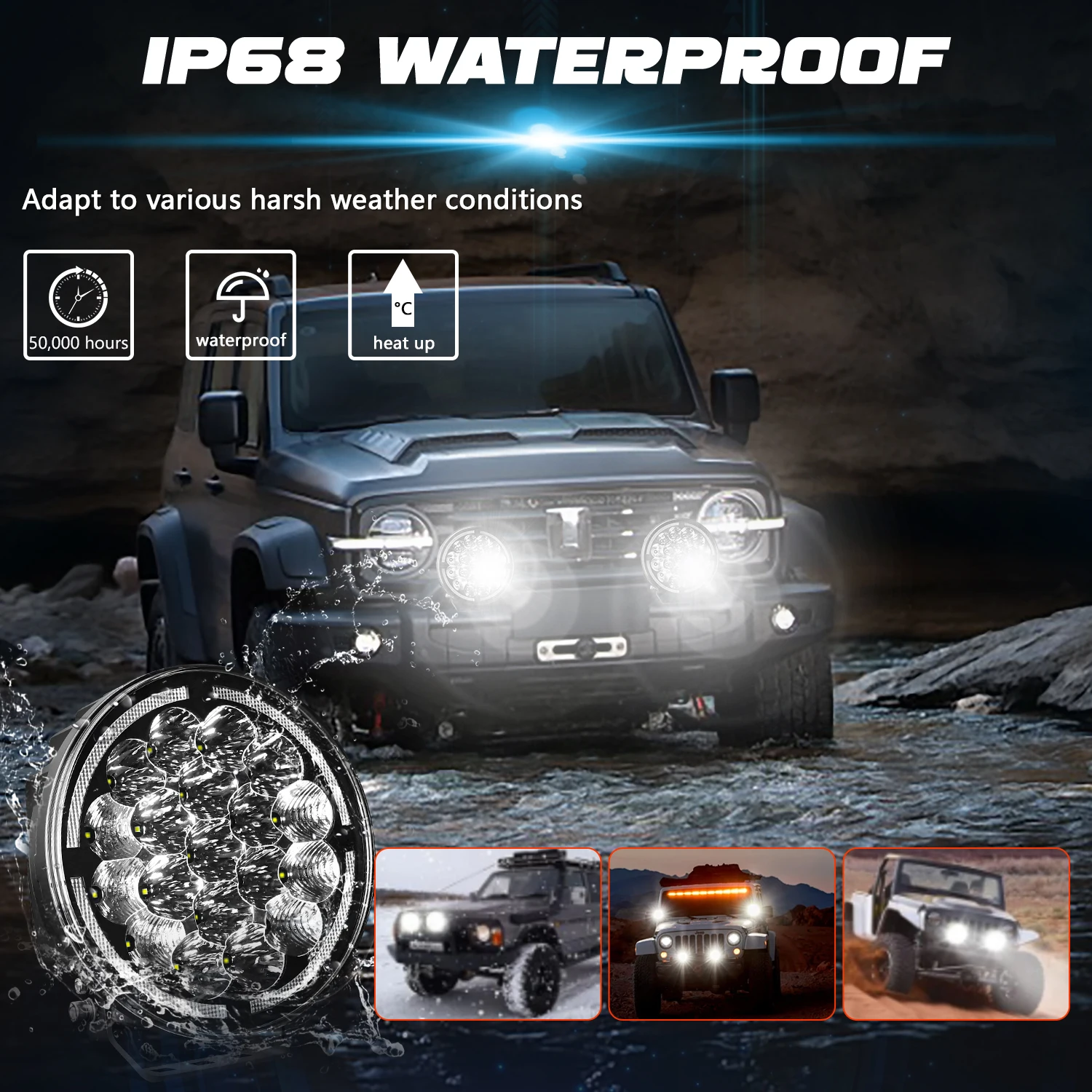 9Inch Work Headlight Bar Vehicle Len Demon Eye Light 6000K Spot Combo Barra LED