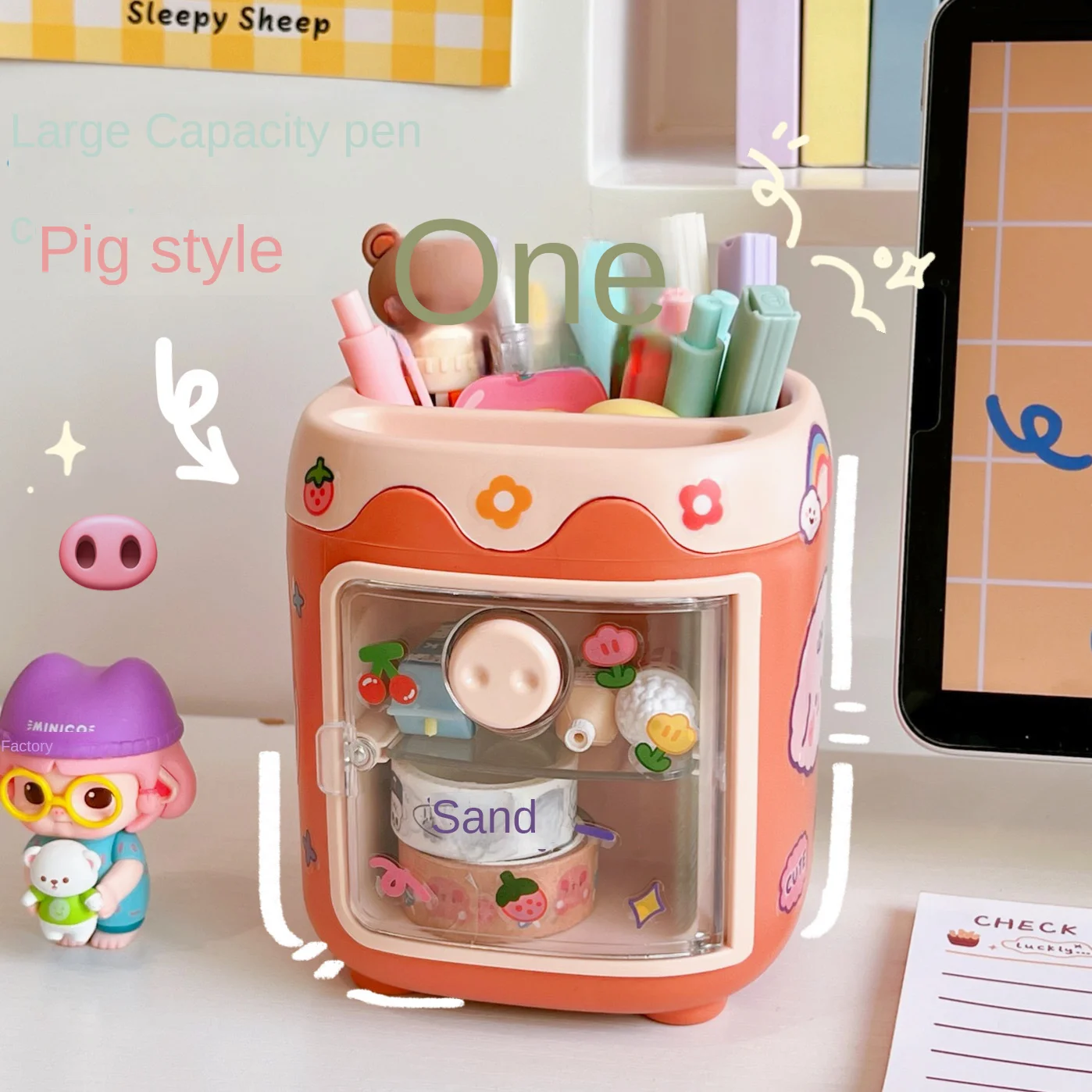 Creative Pen Holder Cartoon Cute Multi grid Pig Pen Holder Student Office Stationery Pig Nose Drawer pen holder