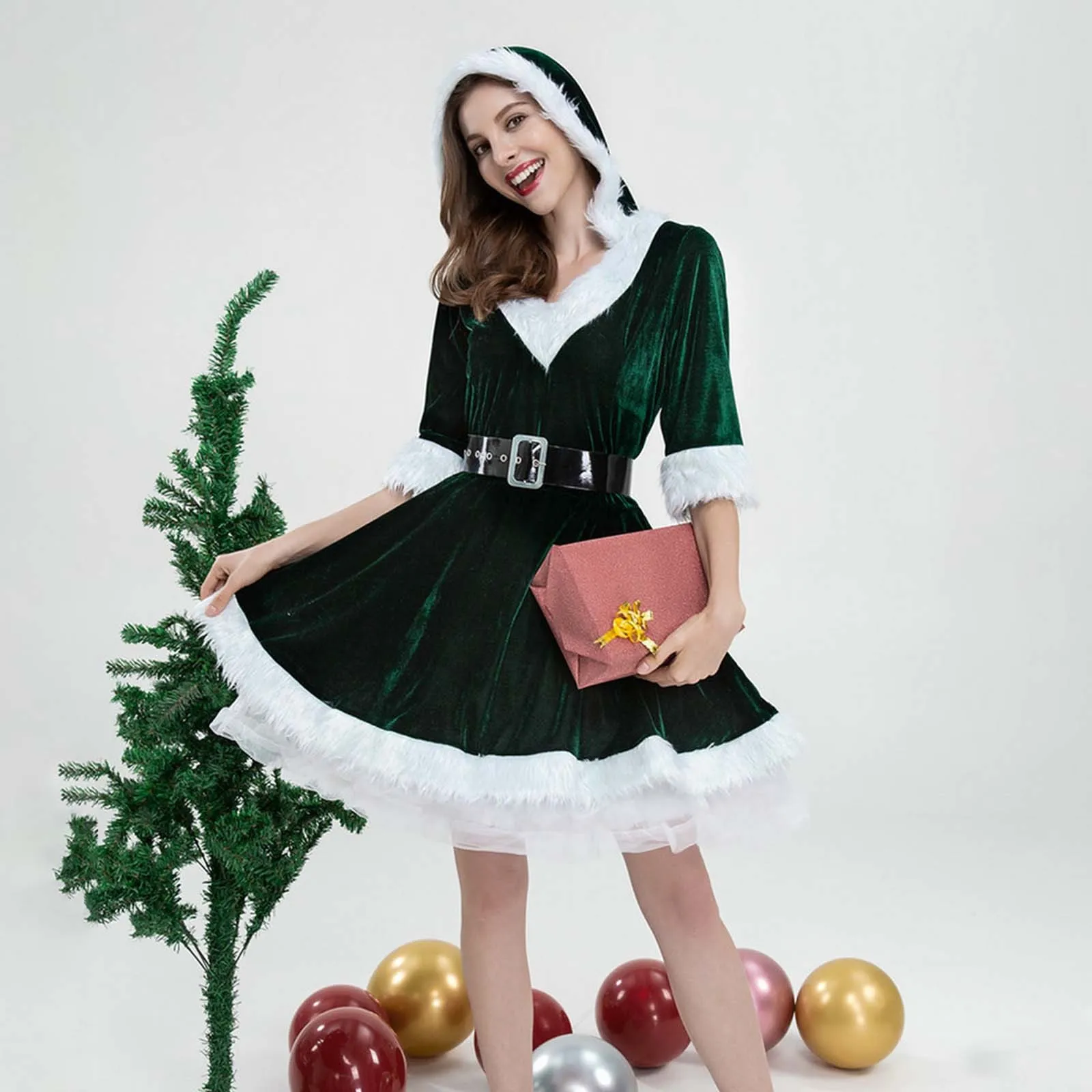 

Santa Claus Costumes Cosplay Christmas Clothing Dress Women Set Girl Xmas Outfit Waistbelt Fancy Navidad 2023 Dress Up Party
