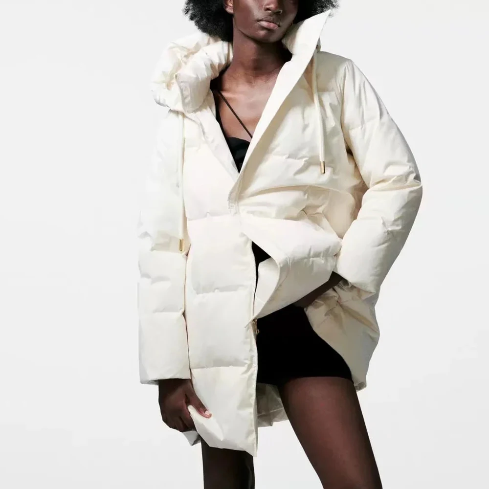 

Winter jacket women white thick parka jacket casual loose pdded hooded coat female cotton outwear