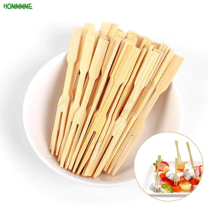 Fruit Fork 50pcs/100pcs Bamboo Disposable Wooden Fruit Fork Dessert Cocktail Fork Set Party Home Household Decor Tableware Supplies