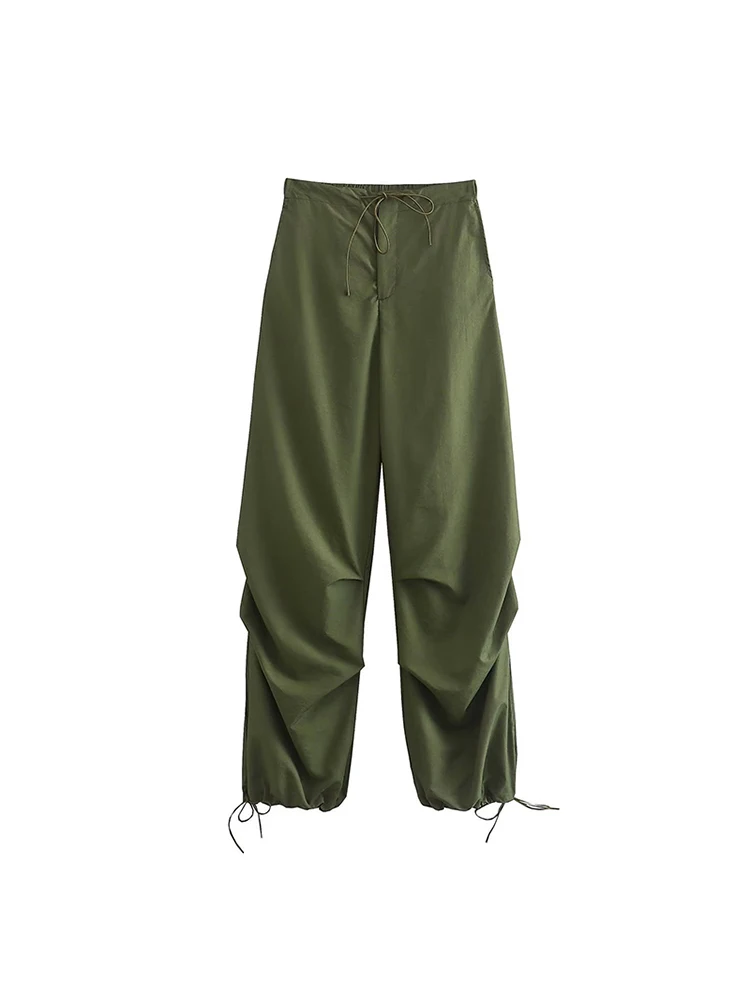 Women Fashion Parachute Cargo Pants Vintage Jogging Trousers High Elastic Waist Female Chic Lady Boot Cut