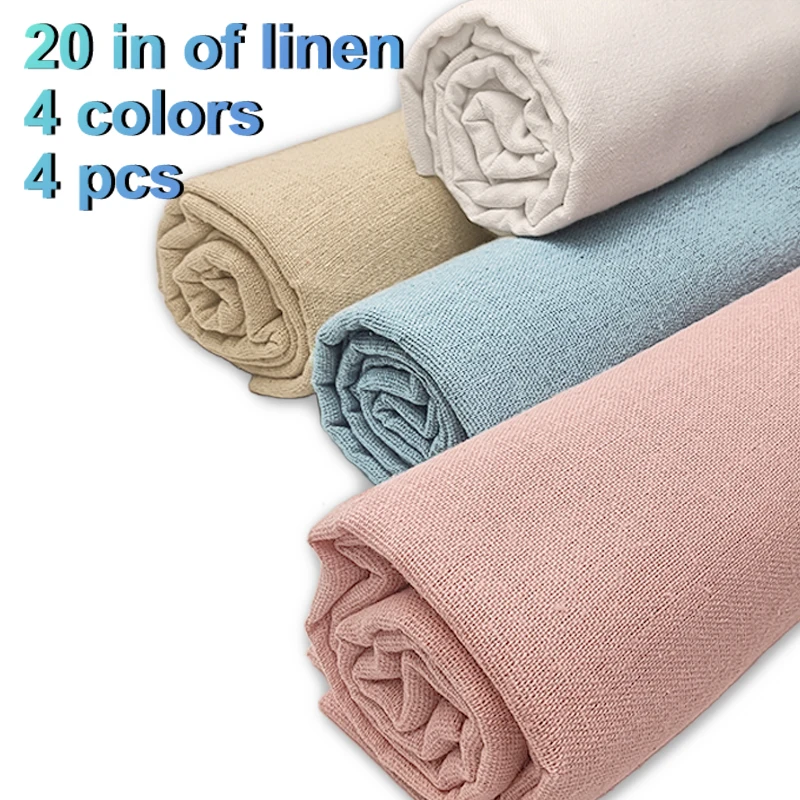 Set of 4 Natural Linen Knitted Fabrics - Solid Color Embroidered, 50x50cm Handcrafted Linen Accessories