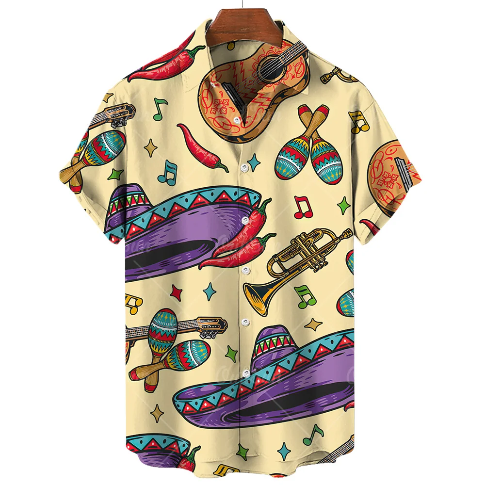 Vintage Men's Shirt Mexican style 3D Print Men's Clothing Summer Casual Hawaii Beach Hawaiian Harajuku Fashion Holiday Shirt