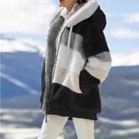 Customizable 2025 New UZZDSS Winter Women Coat Fashion Casual Stitching Plaid Clothes Hooded Zipper Ladies Coat Women Jacket - Image 3