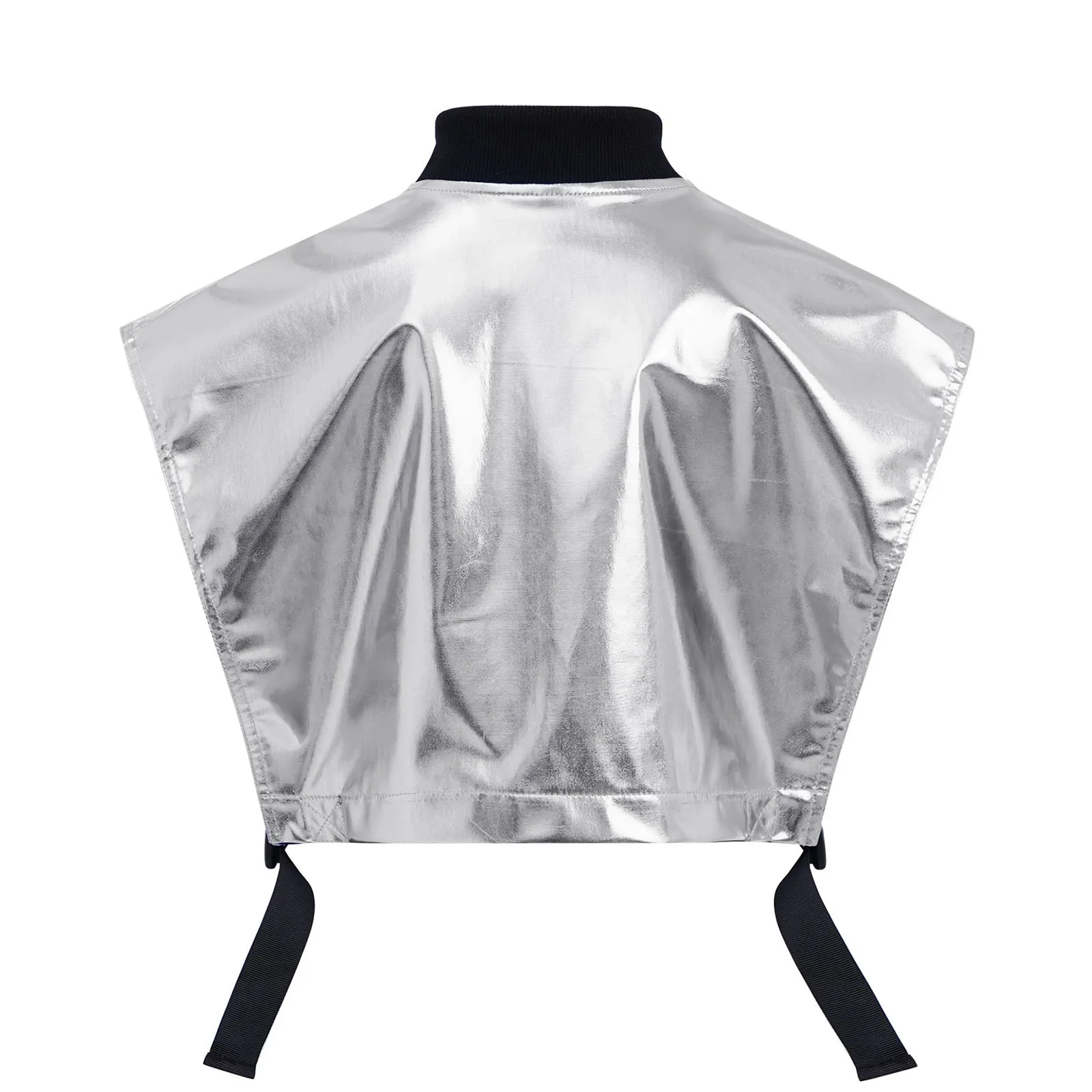 키즈 걸스 글로시 메탈릭 샤이니 베스트 탑스 PU 민소매 지퍼 사이드 오픈 재킷 코트 힙합 재즈 댄스 무대 공연용