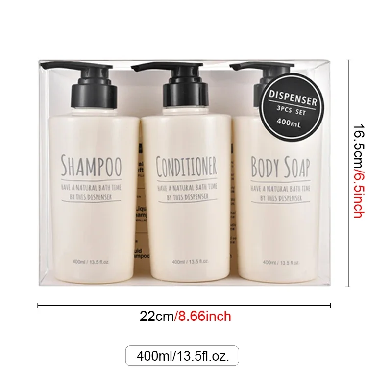 

3pcs Bottle Set Liquid Soap Dispenser Shampoo Body Wash Shower Gel Outdoor Travel Empty Bottle Set 400ml