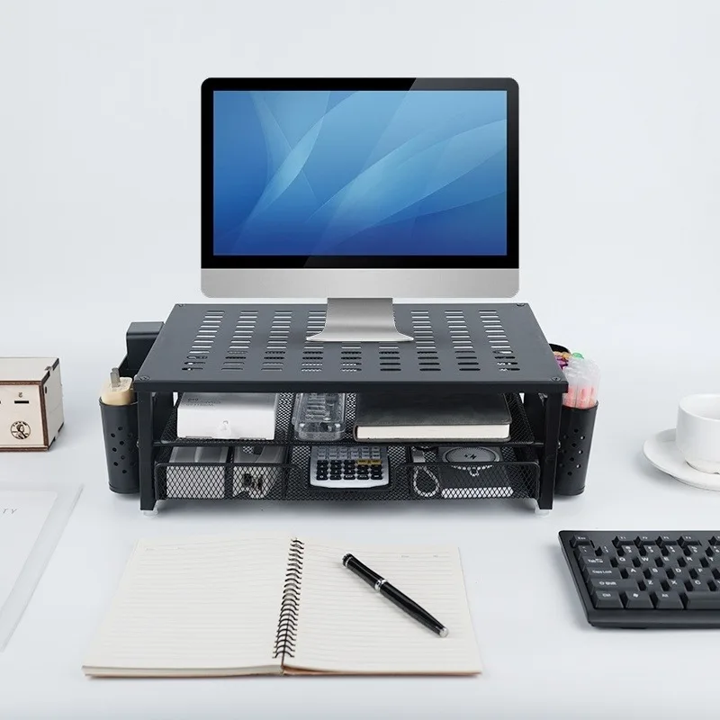 Monitorständer, Schreibtisch-Organizer mit Schublade und 2 Stifthaltern, Monitor-Riser für Bildschirm und Laptop, ergonomischer Desktop-Ständer für das Büro – Detail 2