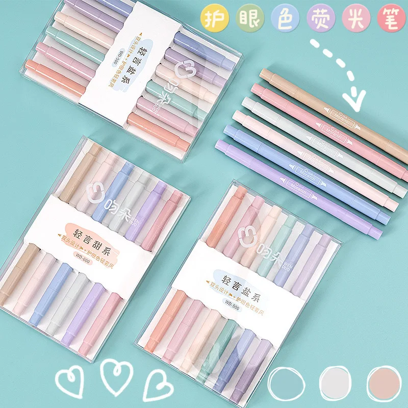 Juego de rotuladores coloridos de doble cabeza para estudiantes, marcador de caramelo, papelería, marcador de arte, bolígrafo de gel de color, 6 unids/set