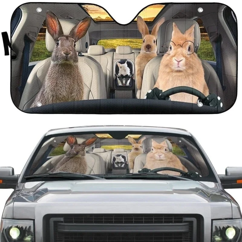 

Rabbit Family Pattern UV and Heat Front Windshield Sunshade Durable Car Accessories Car Windshield Sun Shade