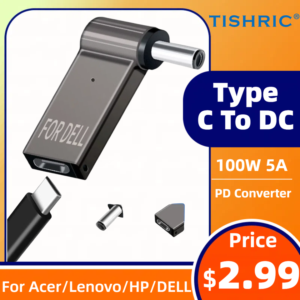 100W 5A PD Converter DC To Type C Adapter Laptop Power Charger Supply Jack Plug Converter Female To Male For Acer/Lenovo/HP/DELL