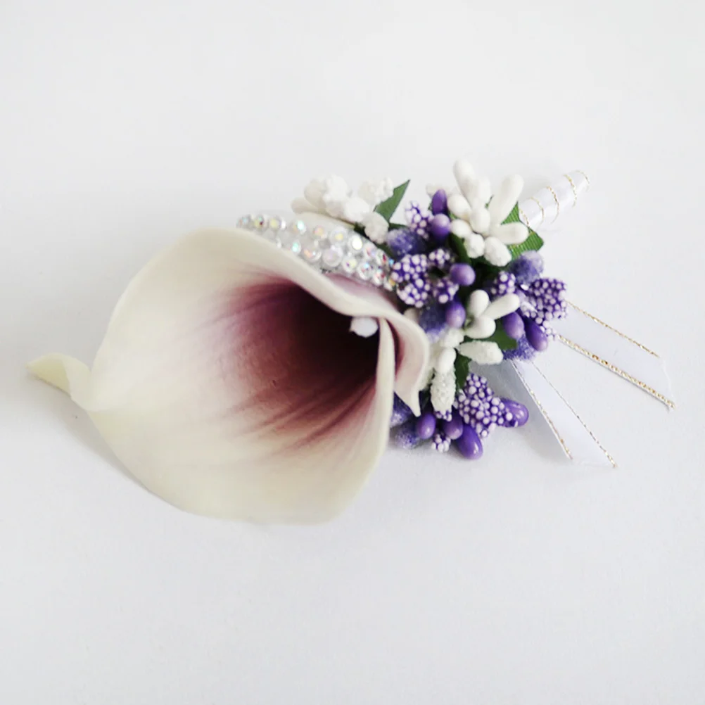 

1PC PU Common Brooch Simulation Floral Breastpin for Brides Bridesmaid Lady (White Purple)