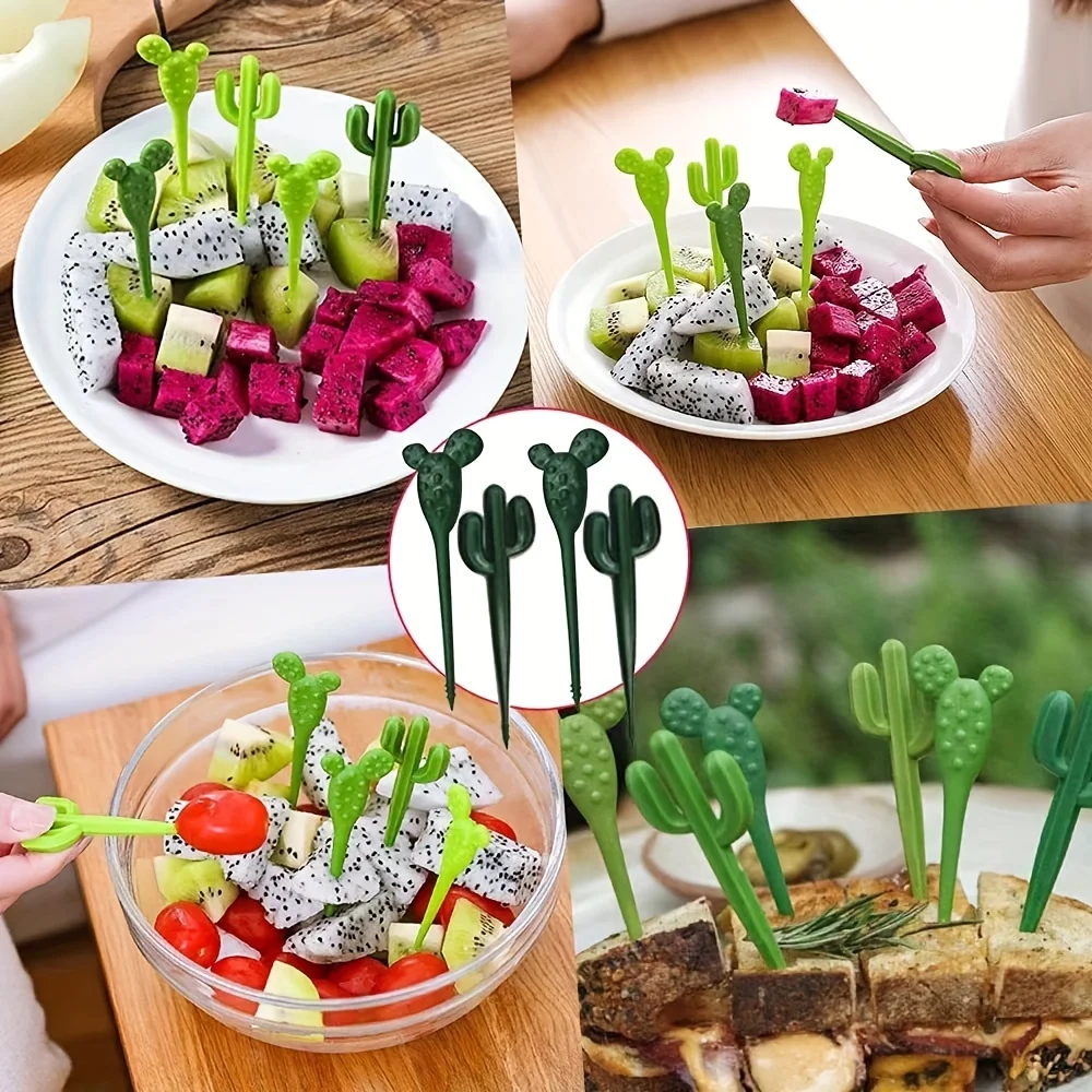 6pcs/set Plastic Forks Cactus Design Forks For Cake Snack Baked Bento Fruit Kitchen Gadgets Eid Al-Adha Mubarak_voghion.com