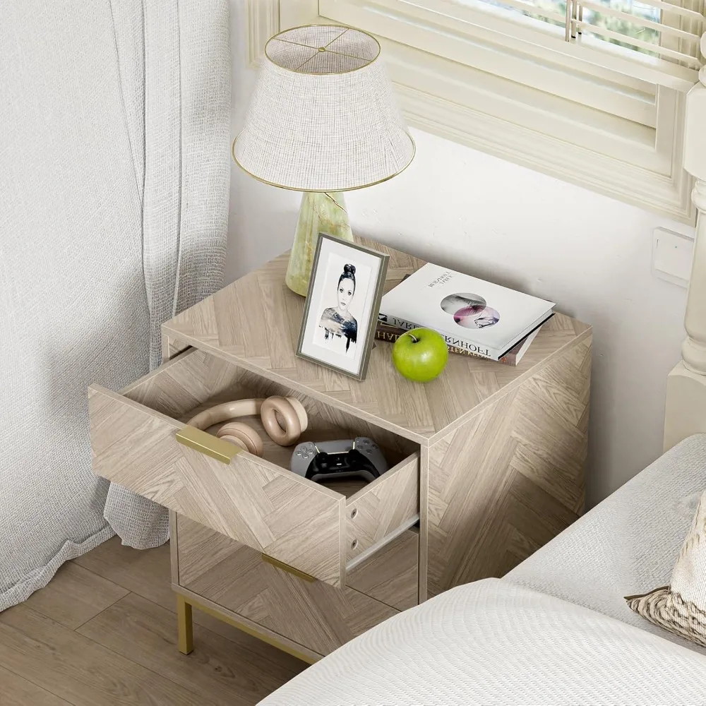 3 Drawer Nightstand for Bedroom, Modern Wood Nightstand Square Bedside Table End Table with Storage for Bedroom Room