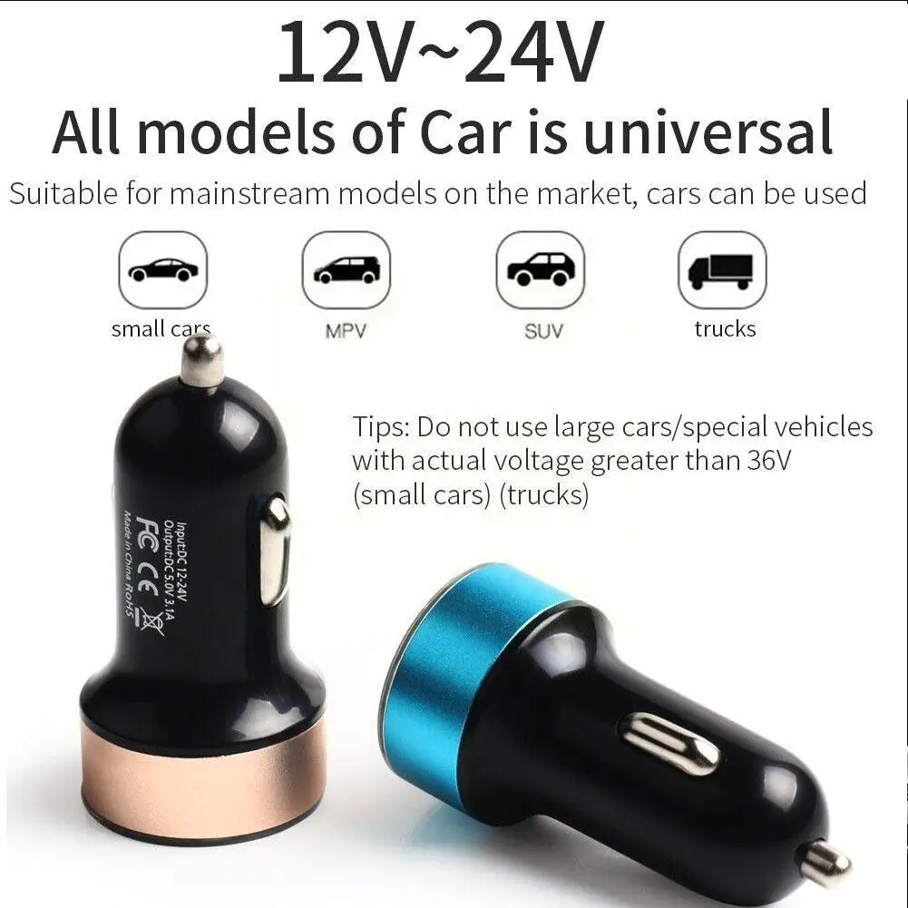 TOOQ Carregador de isqueiro para carro 3x USB 5V/5.2A