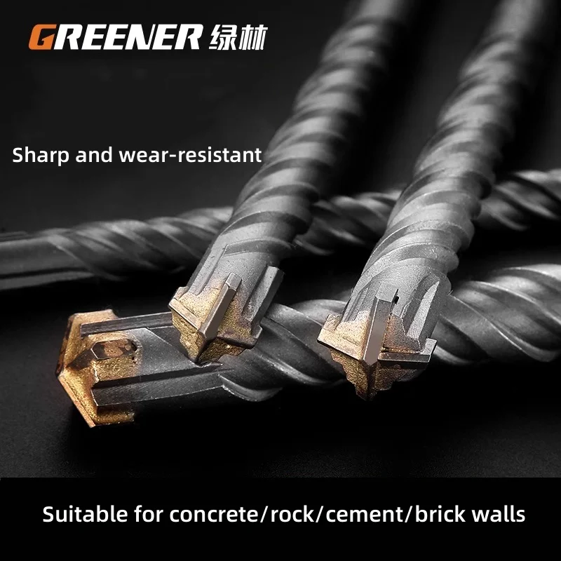 GREENERY 6-16mm impact drill bit, concrete extended wall penetrating universal square handle electric hammer drill greenery impact drill bit concrete tungsten steel alloy square handle four pit drill bit electric hammer drill