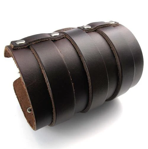 Jonline24h Men's Wide Leather Bangle Cuff Bracelet – Punk Rock Style, Brown, Fits Wrist Size 7.5 To 9 Inches - View #7