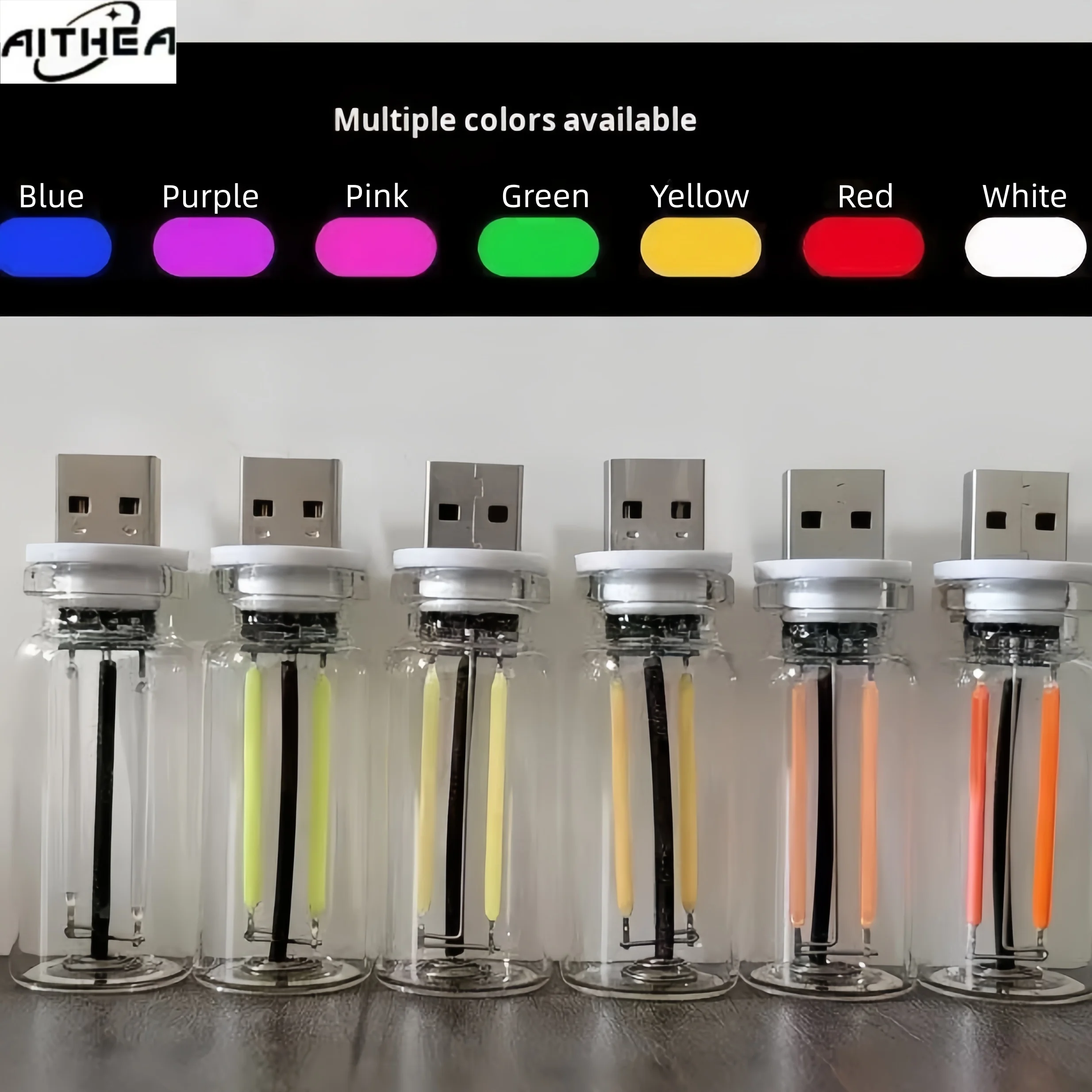 AITHEA Led Glass Light Car USB LED Filament Atmosphere Light Touch Dimmable Personalized Night Lamp for Auto Desk Travel Use