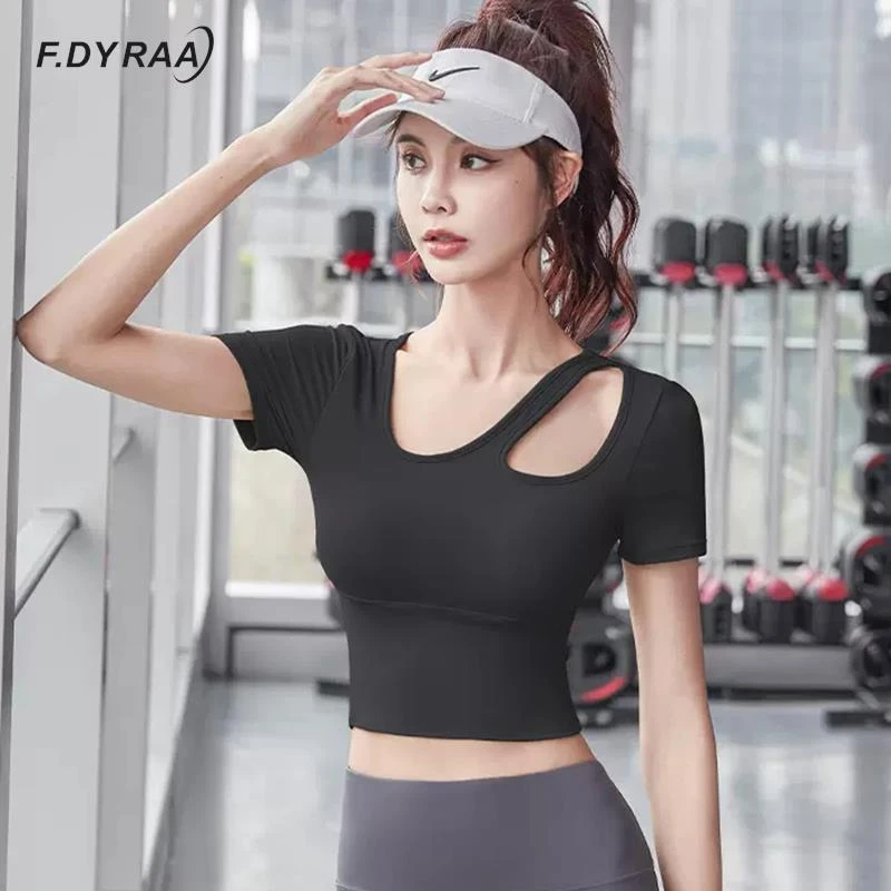 F.DYRAA Gym Yoga Shirts Women Short Sleeve Fitness Sports Crop Tops