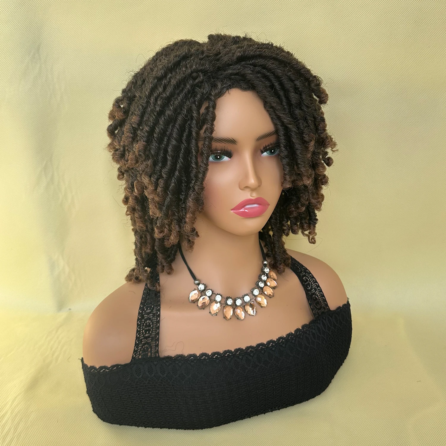 Synthetic Dreadlock Wigs Cheap Short Curly Braided Twist Wigs For Black Women Ombre Red Brown Synthetic Wig