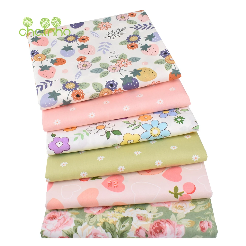 Chainho,Printed Twill Weave Cotton Fabric,DIY Quilting Sewing Material,Patchwork Cloth,Floral Series,4 Specification,2C04