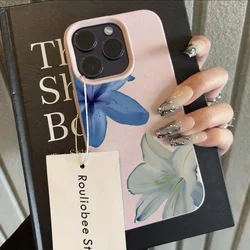 Elegant Blue Lily Lichee Pattern Shockproof Phone Case with TPU Bumper Cover - iPhone 15 Plus (Pink)