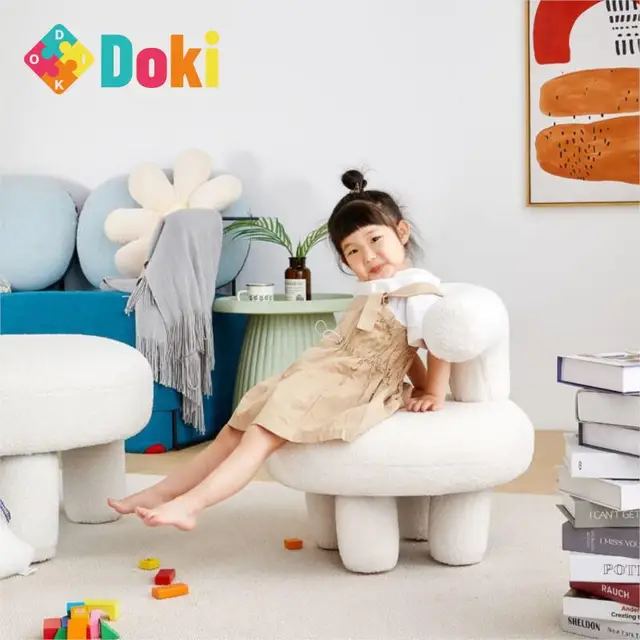 DokiToy Lamb Wool Sofa Stool Creative Cute Children's Velvet Chair Living Room Baby Changing Shoes Small Stool Soft Seat New 2