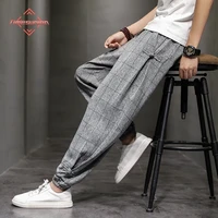 Cotton Linen Pants for Men New Trend Disc Buckle Hallen Pants Man Spring Summer Comfortable Breathable Casual Pants 1