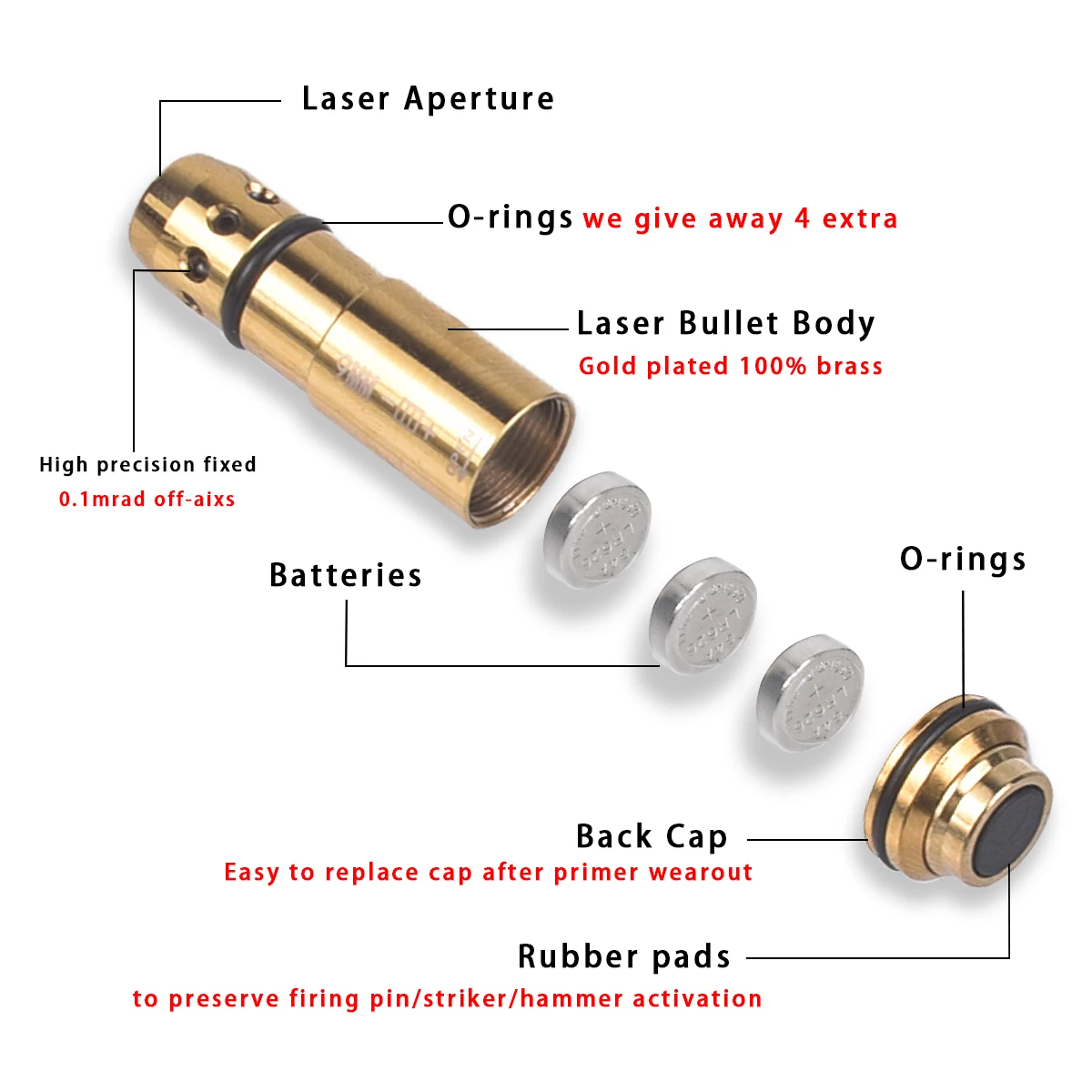 Laser Training Bullet Dry Fire Red Dot Laser Bore Sight Tactical 9mm .223Rem .38SPL .380ACP .45 223 For Hunting Shooting Glock