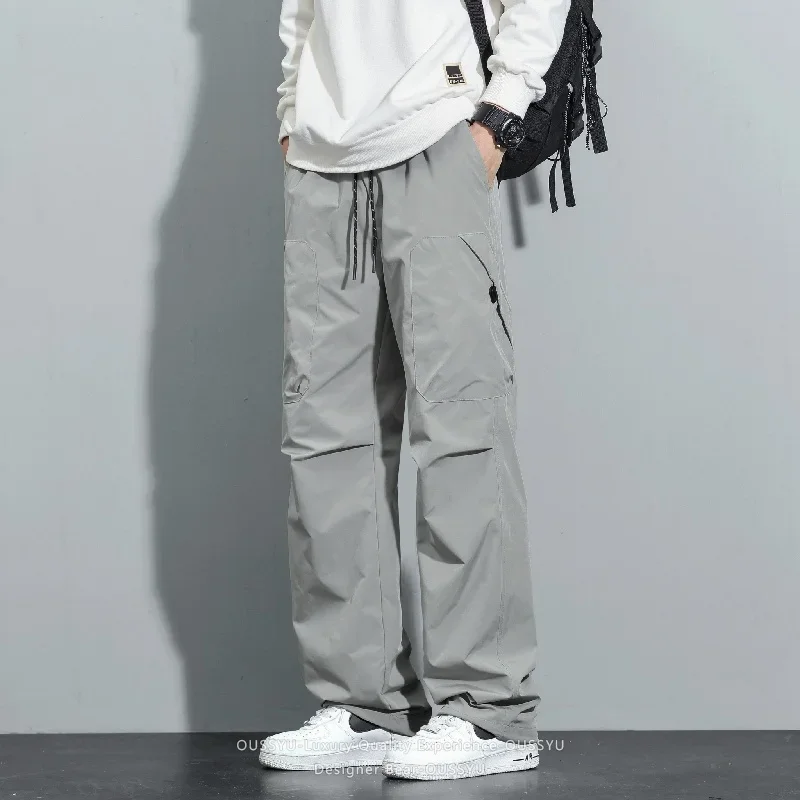 Herren Outdoor Cargo-Hose für Frühling und Sommer mit Elastischem Bund, Weitem Schnitt, Geradem Bein, Taktische Hose für Angeln, Arbeit und Sport