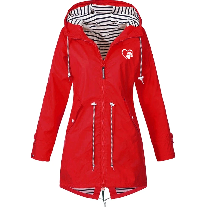 Fashionable women's outdoor sports windbreaker jacket long sleeved hooded long jacket casual raincoat windbreaker