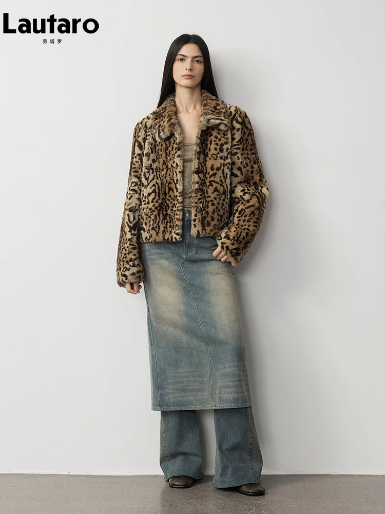 Autumn Winter Short Luxury Soft Thick Warm Colorful Leopard Print 5