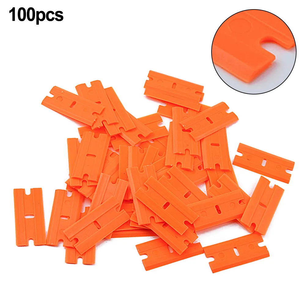 

Brand New Durable And Practical Blades Scraper Tool 19*39mm Double Edged Orange Plastic Sticker Remove 100 Pcs/batch