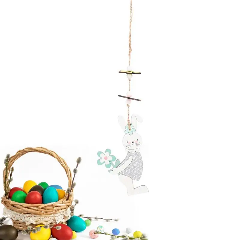 Happy Easter Rabbit Sign Cute Bunny Hangable Ornament For Tree Easter Party Decoration For Fence Front Door Wall Nursery Home