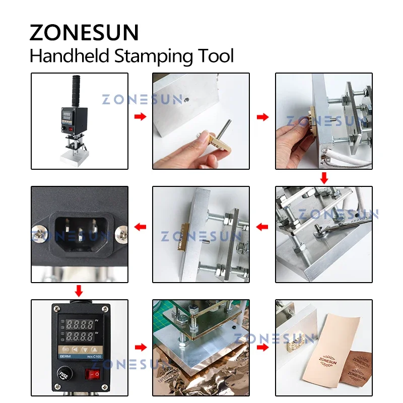 ZONESUN 휴대용 핫 스탬핑 기계, 열 프레스, 디지털 가죽 도구, 종이 목재 맞춤형 로고 포일 스탬프 ZS-HST1