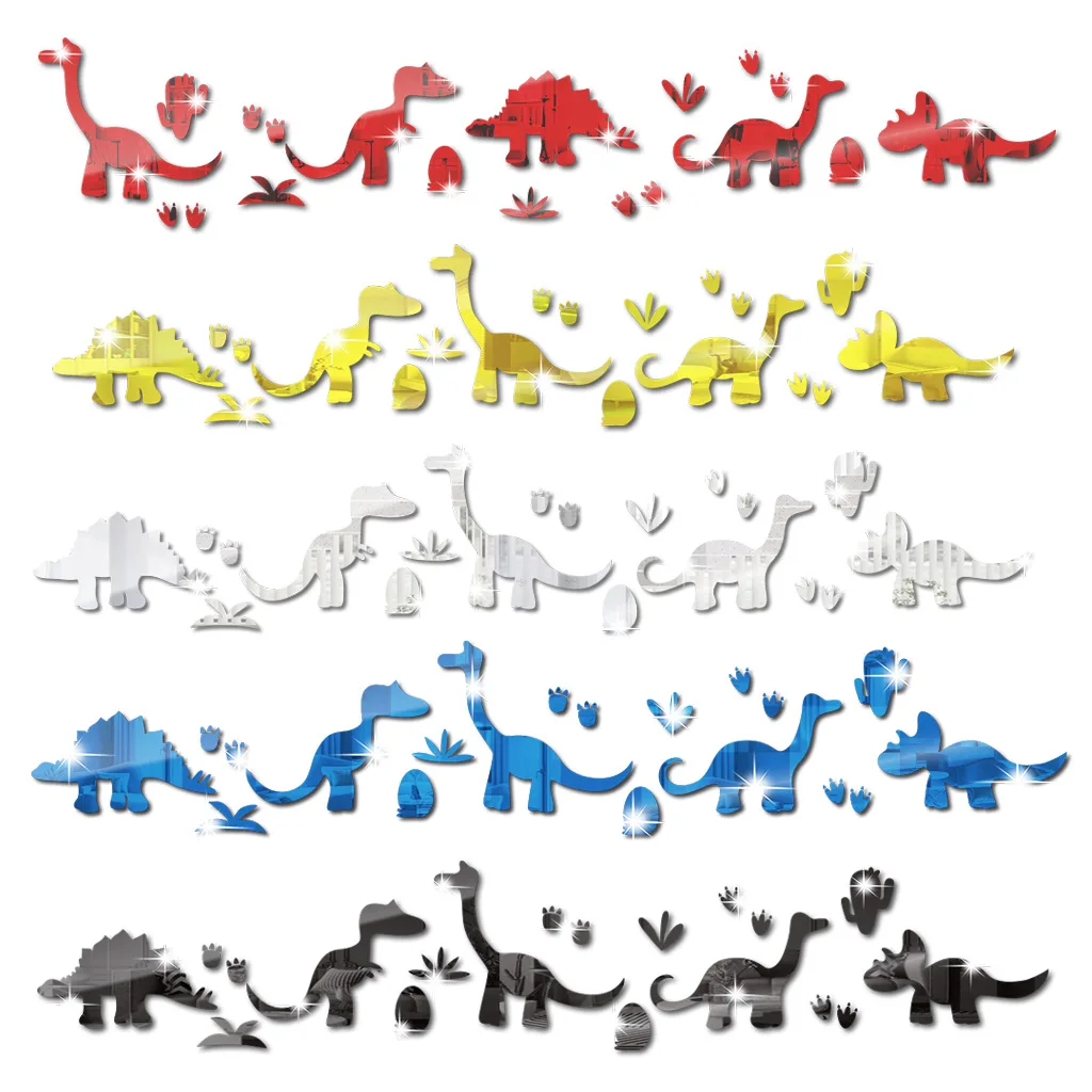 Five Dinosaurs 1mm Thickness Mirror Acrylic Wall Stickers Cute Dinosaur Children's Room Decorative Stickers