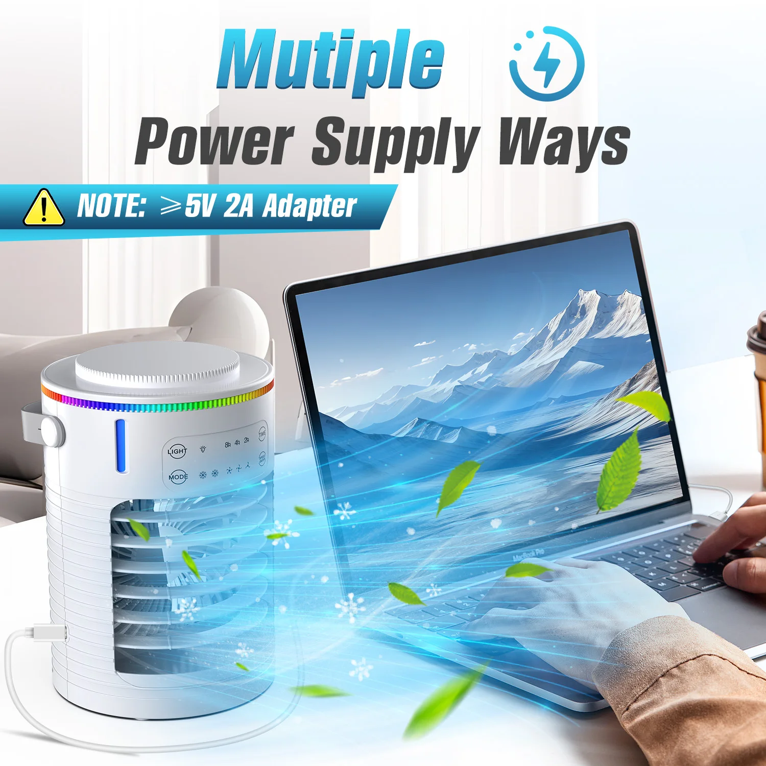 Portable Water Cooling Fan Small Air Humidifier Air Conditioner Water Mist Cooling 4 Speed Fan With Night Light For Home Office