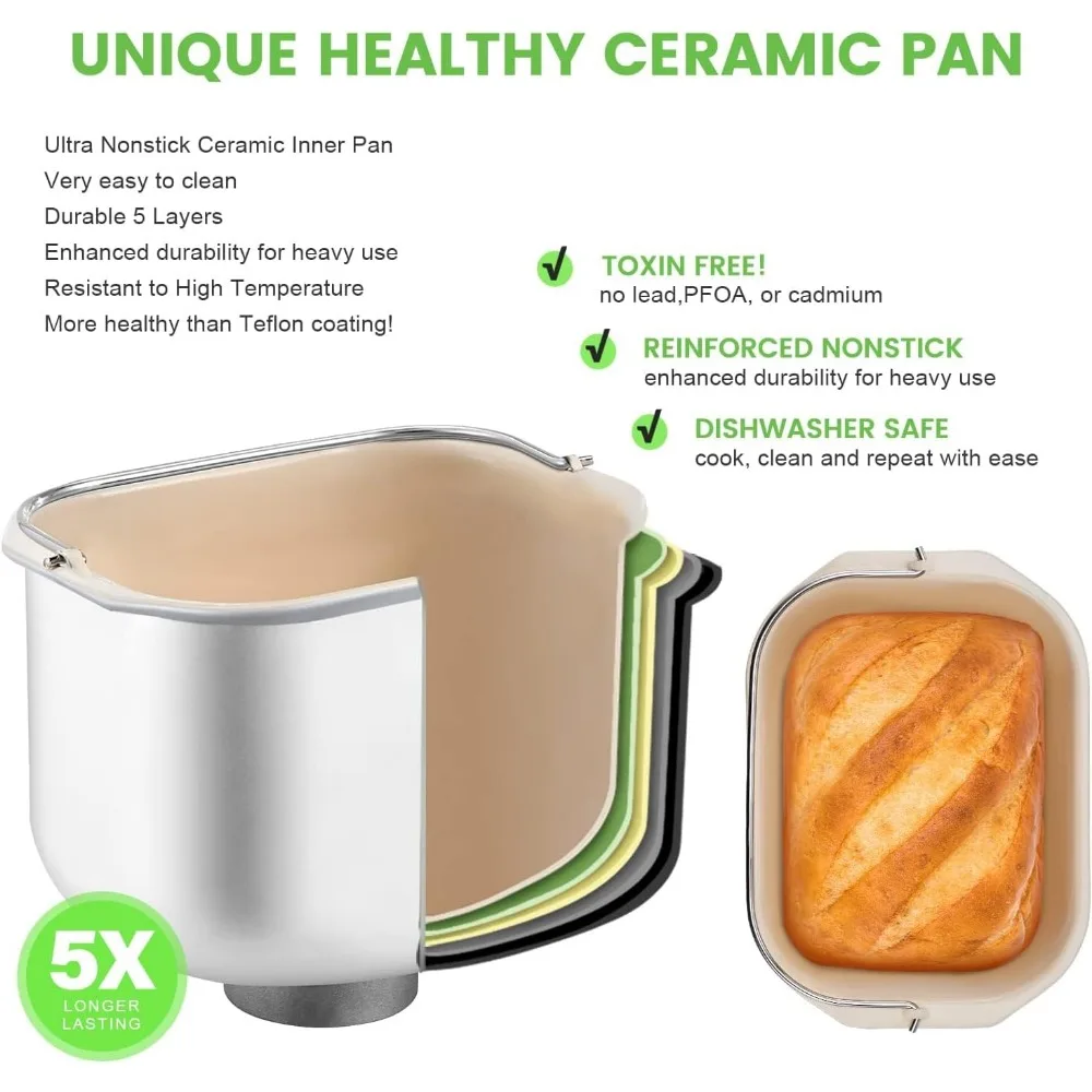 2.2LB Large Bread Maker Machine-Dual Heaters, 17-in-1 Breadmaker with Gluten-Free, Pizza Dough, Jam,
