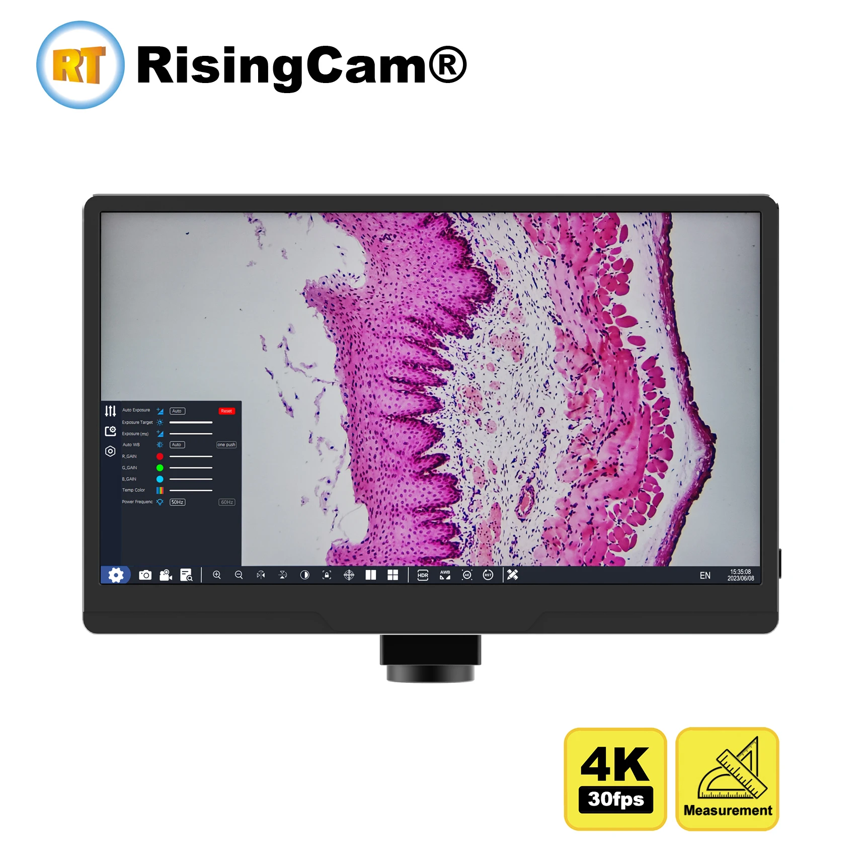 Rising Cam LCD HD 스크린,  imx334 CMOS 센서 디지털 현미경 카메라, 스크린 포함, 4K, 30fps, HDMI 및 USB 출력, 11.6 인치